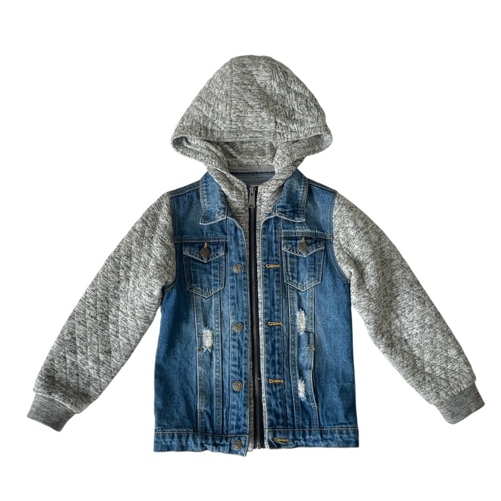 Boy's Long Sleeve Denim Jacket w/ Hood Size Small (6/7)
